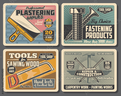 Hammer, spatula, saw and nails. House repair tools