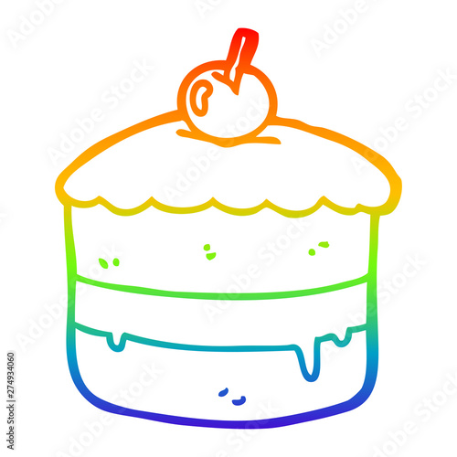 rainbow gradient line drawing cartoon cake