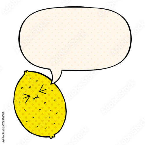cartoon bitter lemon and speech bubble in comic book style