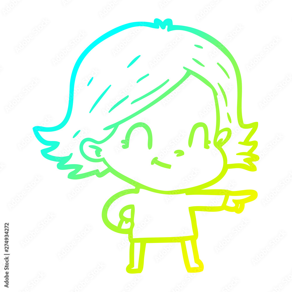 cold gradient line drawing cartoon friendly girl cold gradient line drawing cartoon friendly girl