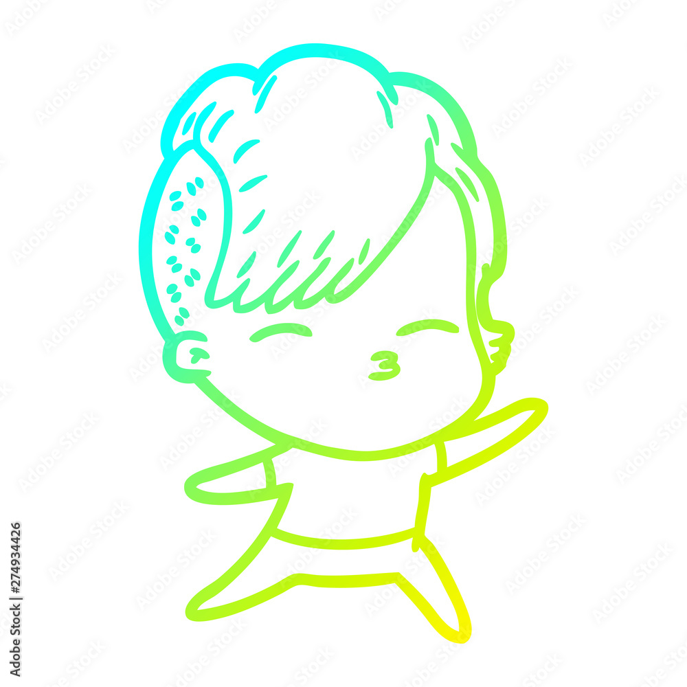 cold gradient line drawing cartoon squinting girl cold gradient line drawing cartoon squinting girl