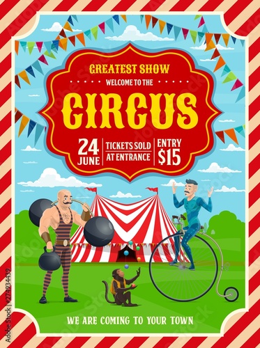Circus or carnival top tent, acrobat, strongman