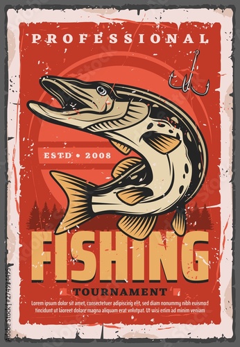 Fishing hook, pike fish and fisherman tackle