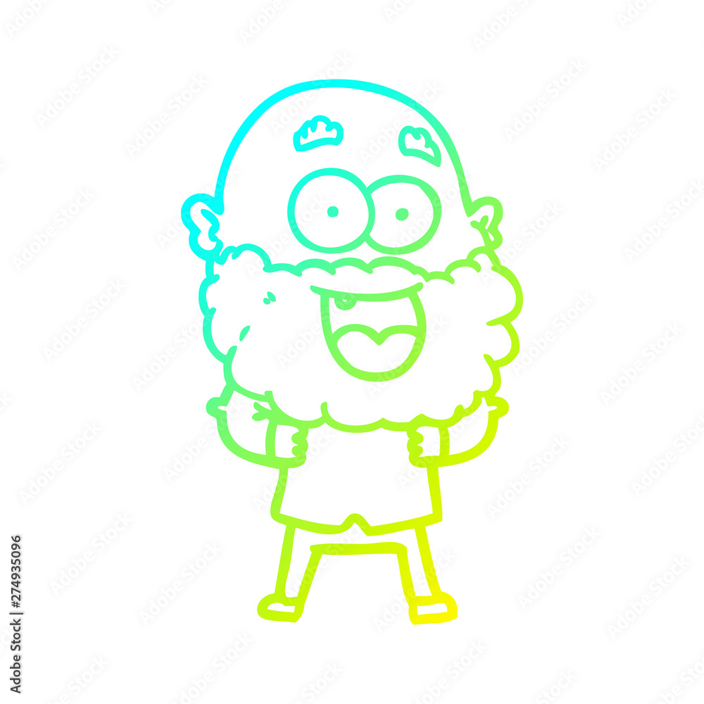 cold gradient line drawing cartoon crazy happy man with beard