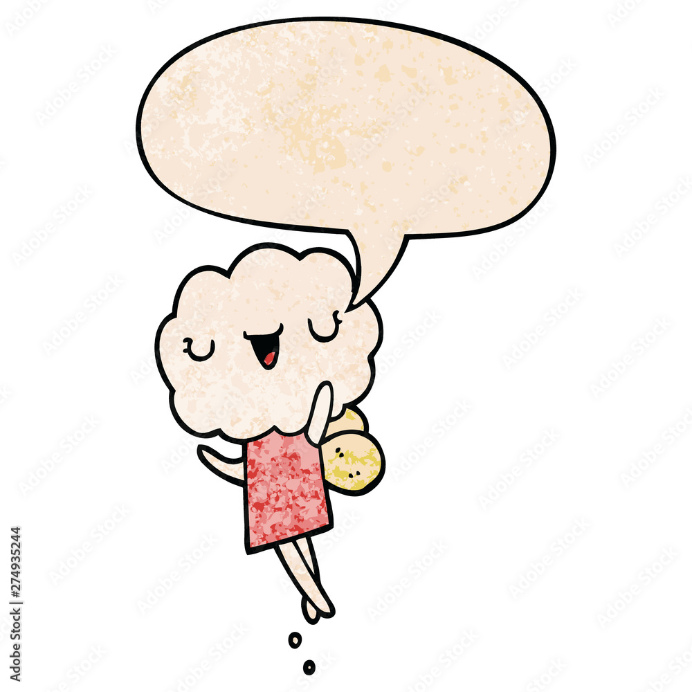 cute cartoon cloud head creature and speech bubble in retro texture style cute cartoon cloud head creature and speech bubble in retro texture style