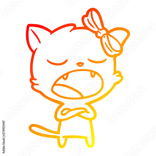 warm gradient line drawing cartoon yawning cat