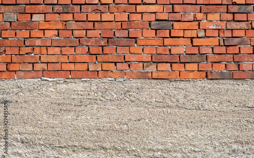 Half Concrete Half Red Bricks Wall