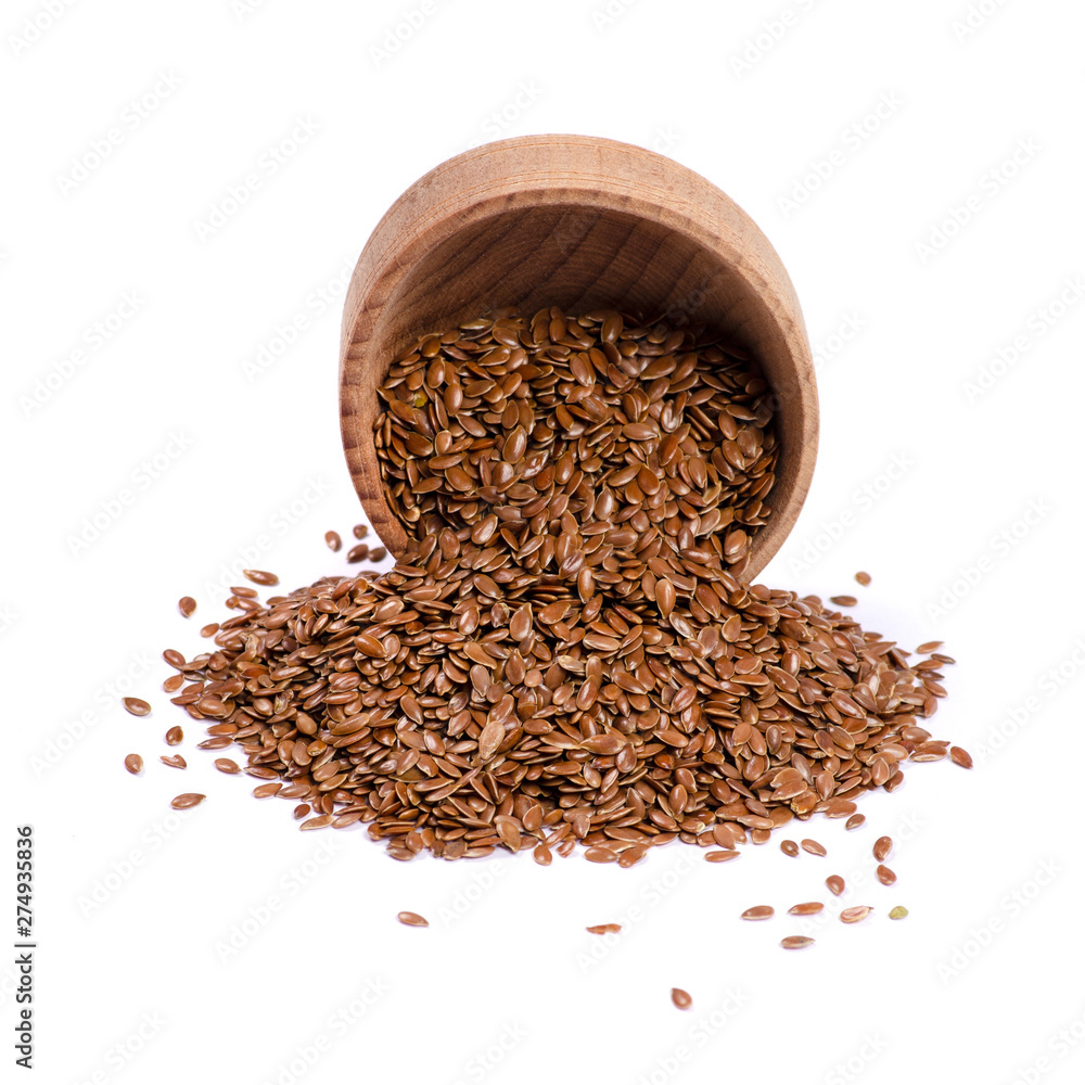 flax seeds in wooden bowl on white background isolation flax seeds in wooden bowl on white background isolation