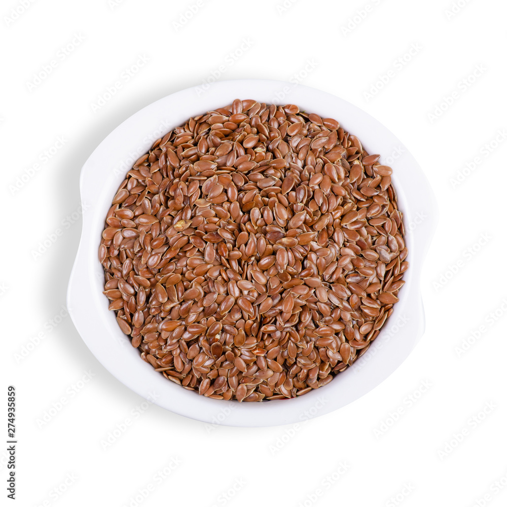 flax seeds in plate on white background isolation flax seeds in plate on white background isolation