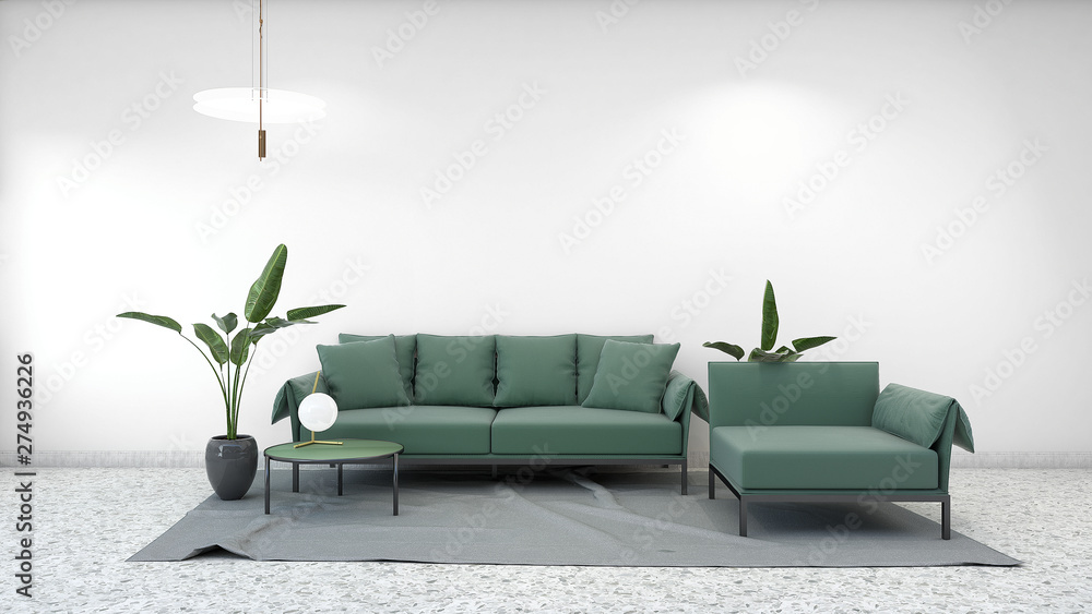 Forest Green Velvet sofa living room - 3D render image Stock Photo