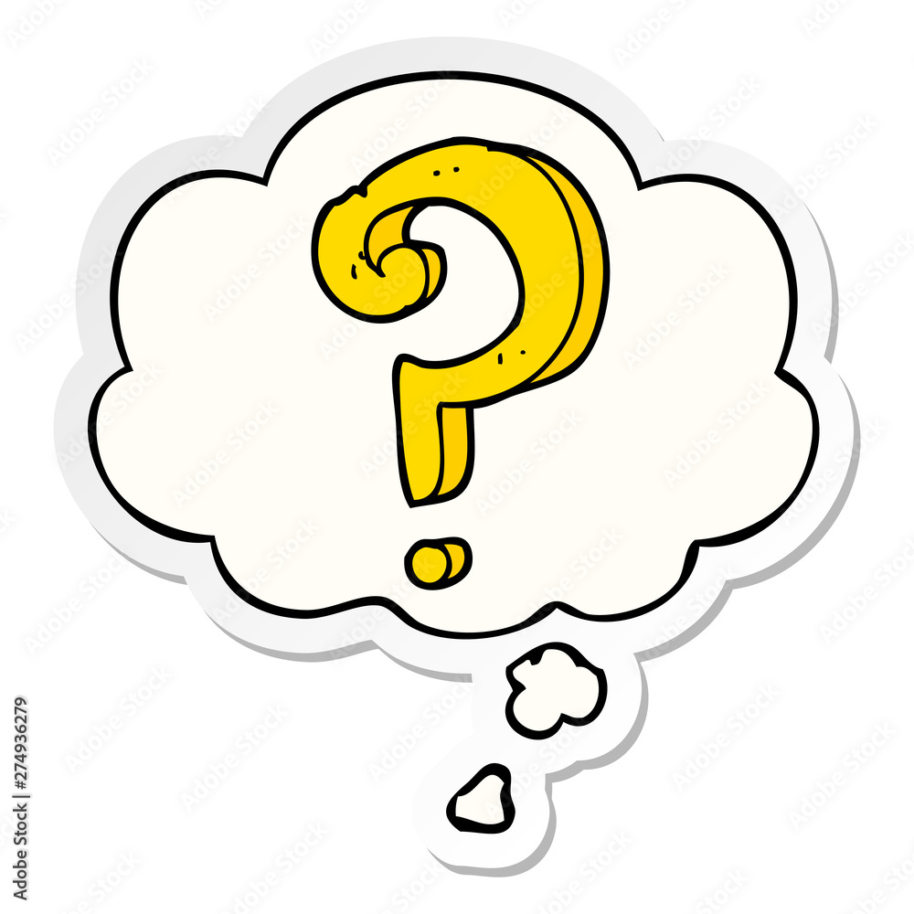 cartoon question mark and thought bubble as a printed sticker cartoon question mark and thought bubble as a printed sticker