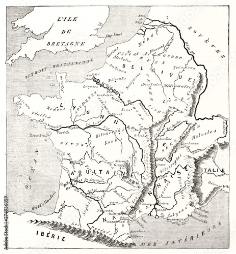 Tablou canvas Gaule, today's France, old map such as Strabo could have designed