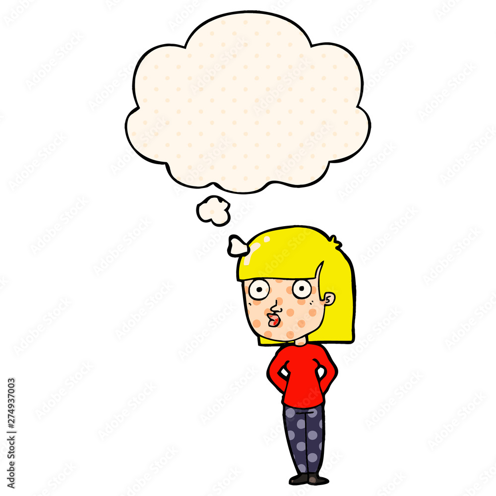 cartoon woman staring and thought bubble in comic book style cartoon woman staring and thought bubble in comic book style