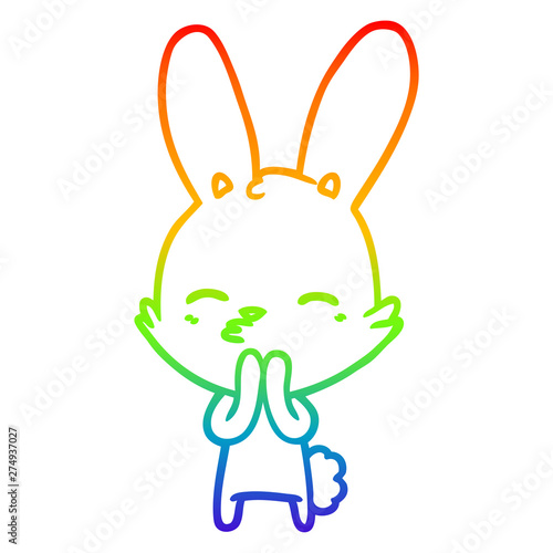 rainbow gradient line drawing curious bunny cartoon