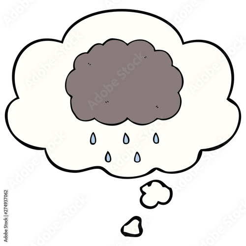 cartoon cloud raining and thought bubble