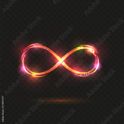 Gold, pink and orange Shining Infinity Symbol. Transparent shining Sign. Vector illustration
