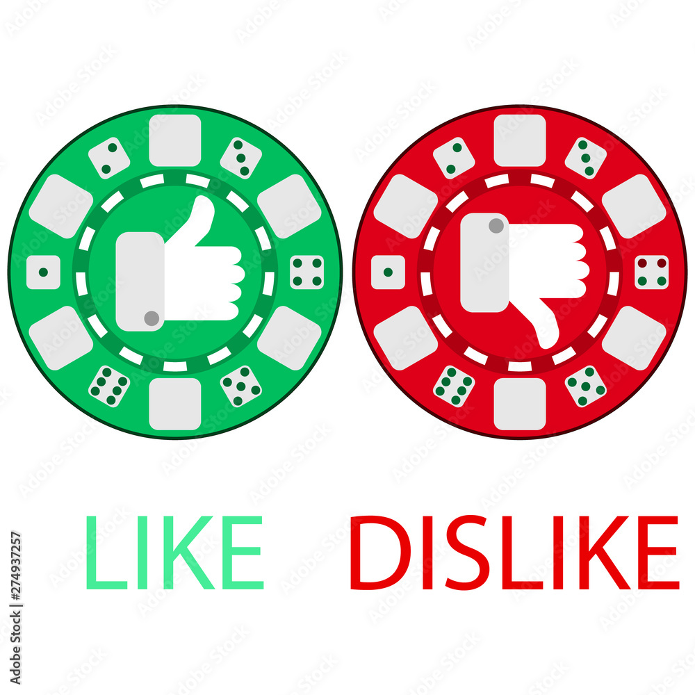 casino chips flat icon with like and dislike symbols on them casino chips flat icon with like and dislike symbols on them