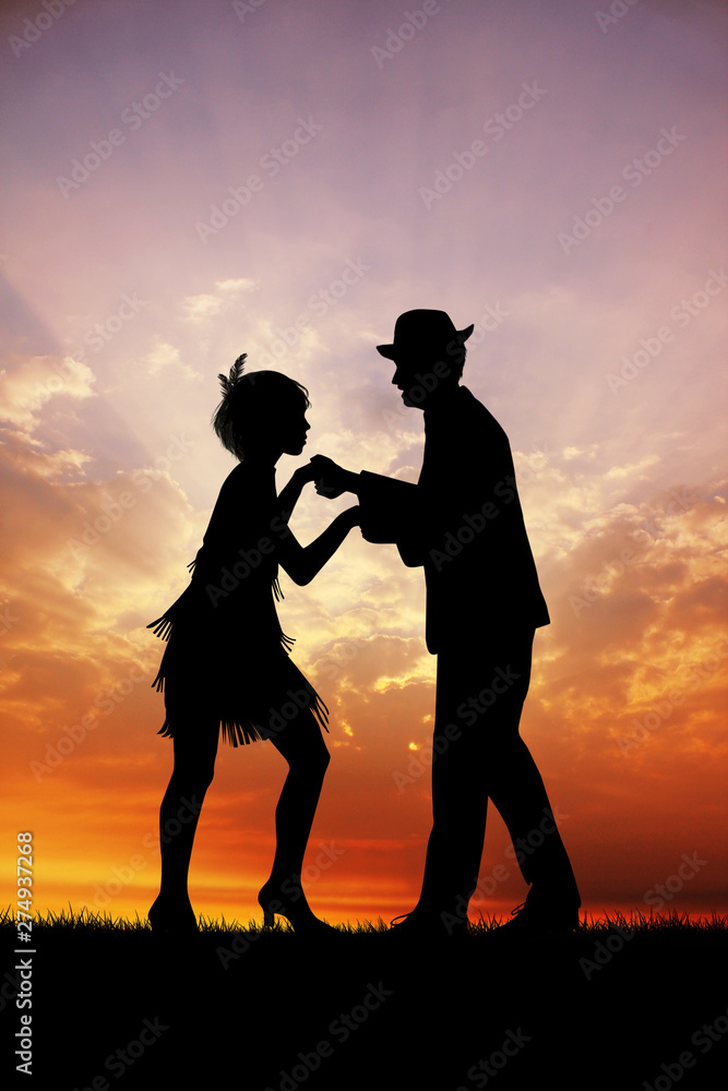 illustration of couple dances charleston at sunset illustration of couple dances charleston at sunset
