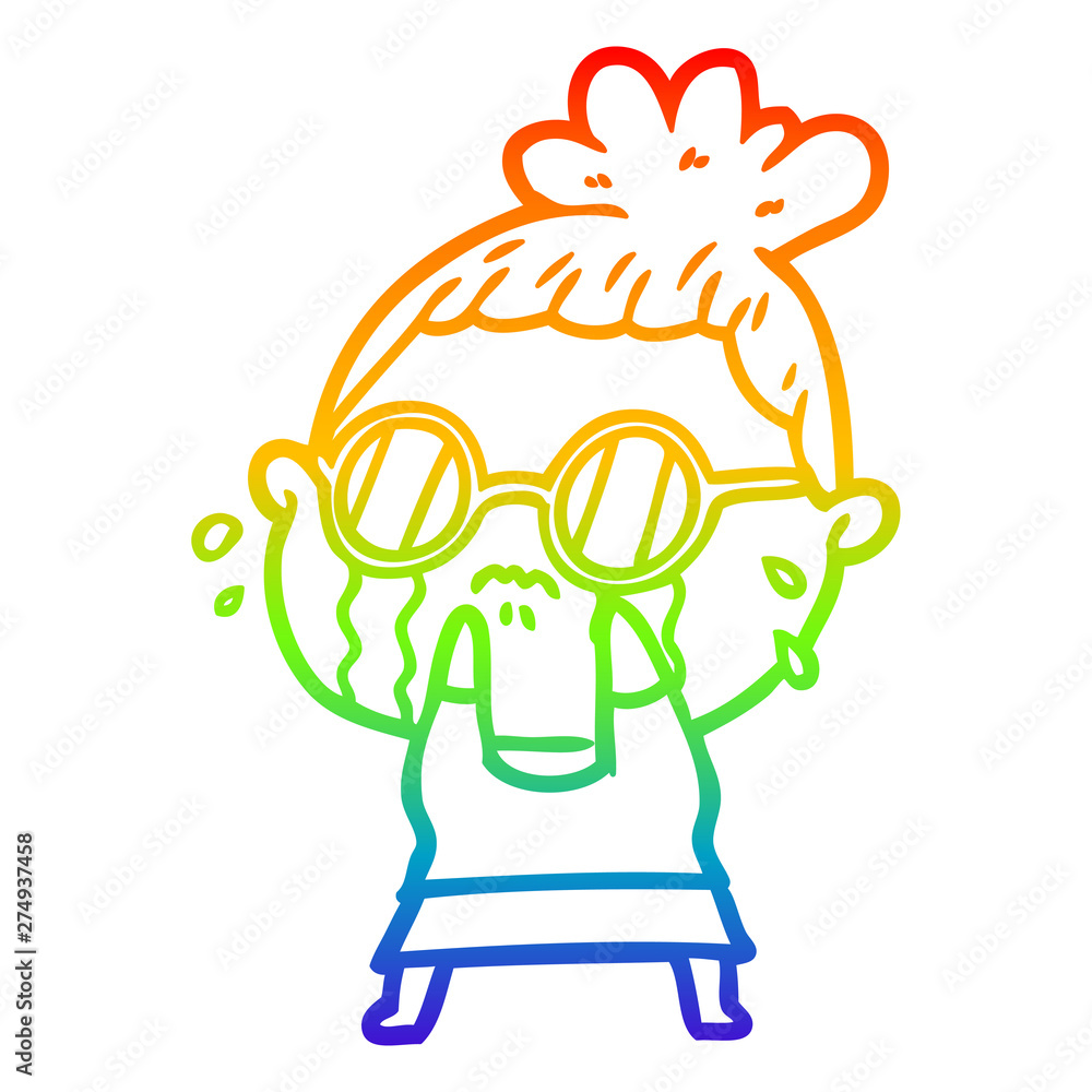 rainbow gradient line drawing cartoon crying woman wearing sunglasses rainbow gradient line drawing cartoon crying woman wearing sunglasses