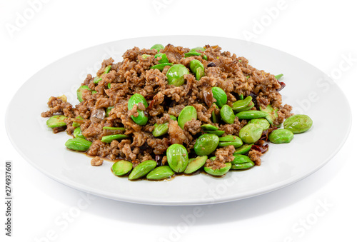 Stir-fried of Spicy Pork with Stink Beans (Bitter beans or Sato),thai food recipe