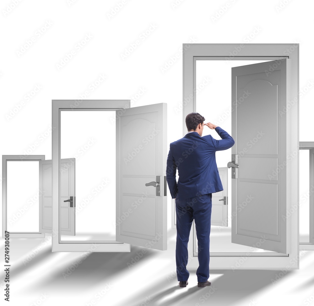 Businessman facing many business opportunities Businessman facing many business opportunities