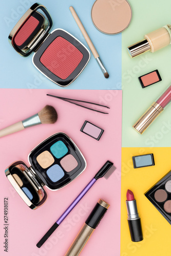 Set of colorful makeup supplies