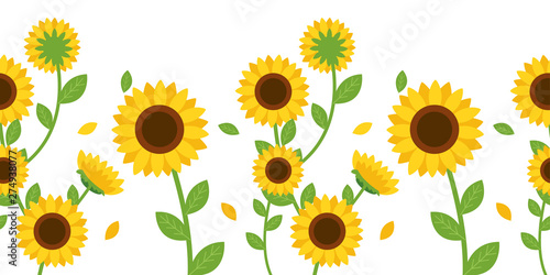 Obraz na plátně The Seamless pattern of sunflower and leaf on background