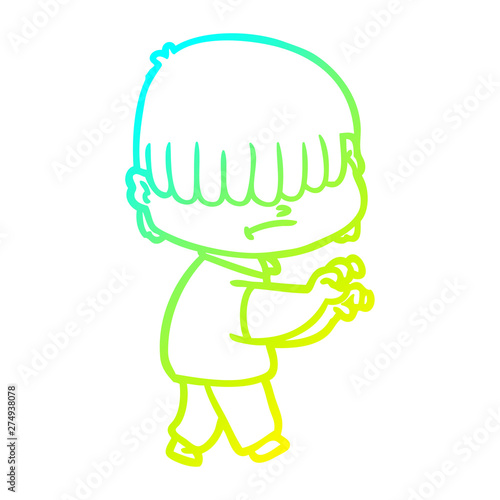 cold gradient line drawing cartoon boy with untidy hair