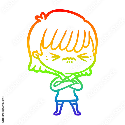 rainbow gradient line drawing annoyed cartoon girl