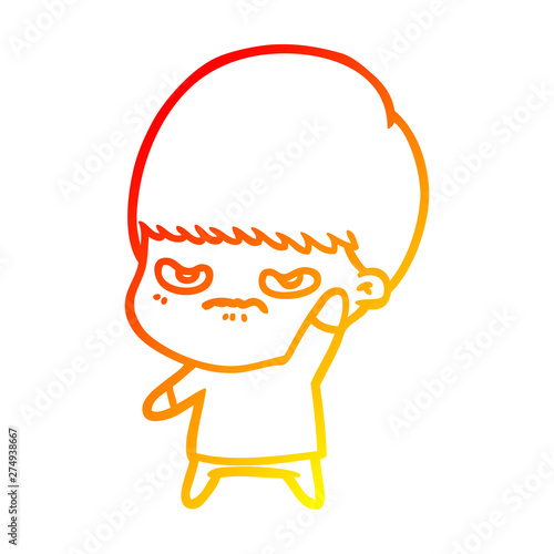 warm gradient line drawing annoyed cartoon boy
