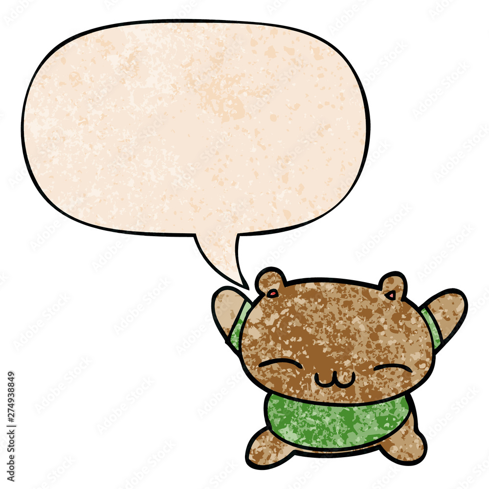 cartoon jumping bear and speech bubble in retro texture style cartoon jumping bear and speech bubble in retro texture style