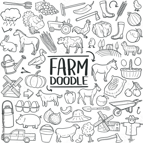 Farm Animals Traditional Doodle Icons Sketch Hand Made Design Vector 