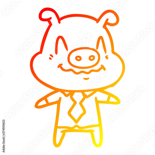 warm gradient line drawing nervous cartoon pig boss