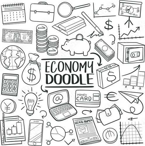 Economy Finances Traditional Doodle Icons Sketch Hand Made Design Vector