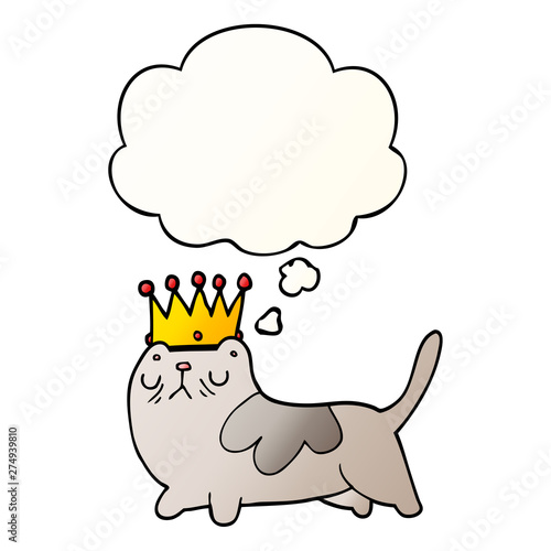 cartoon arrogant cat and thought bubble in smooth gradient style