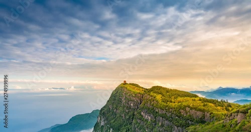 Mountains and seas of clouds at dusk, Emei Mountain, Sichuan Province, China photo