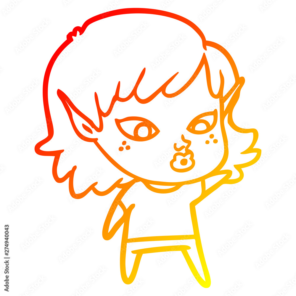 warm gradient line drawing pretty cartoon elf girl warm gradient line drawing pretty cartoon elf girl