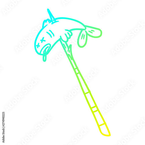 cold gradient line drawing cartoon fish speared
