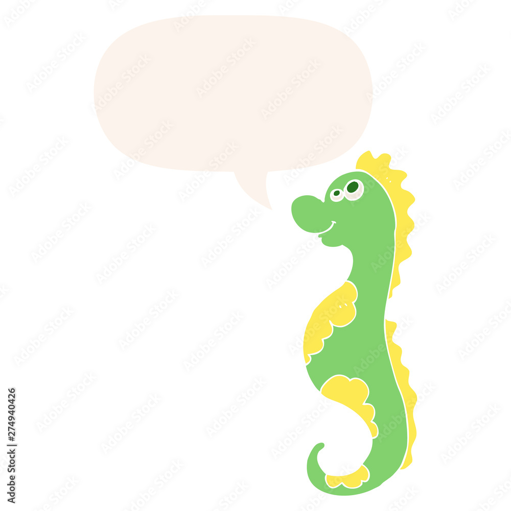 cartoon sea horse and speech bubble in retro style cartoon sea horse and speech bubble in retro style