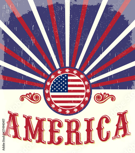 America Vintage Patriotic poster vector design, American holiday decoration