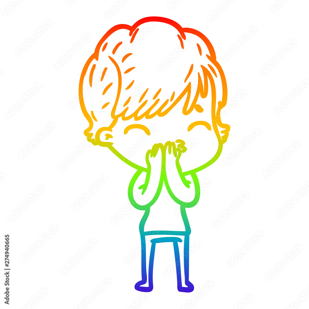rainbow gradient line drawing cartoon woman thinking rainbow gradient line drawing cartoon woman thinking