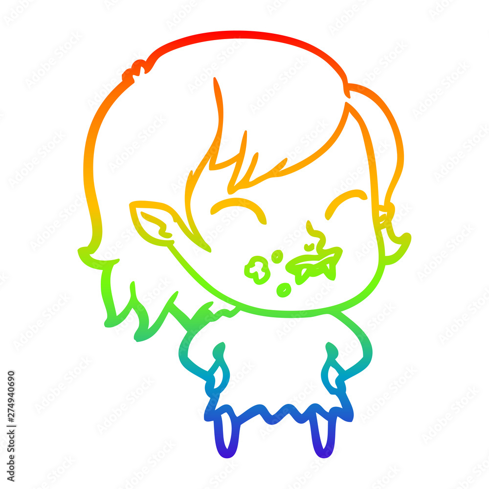 rainbow gradient line drawing cartoon vampire girl with blood on cheek rainbow gradient line drawing cartoon vampire girl with blood on cheek