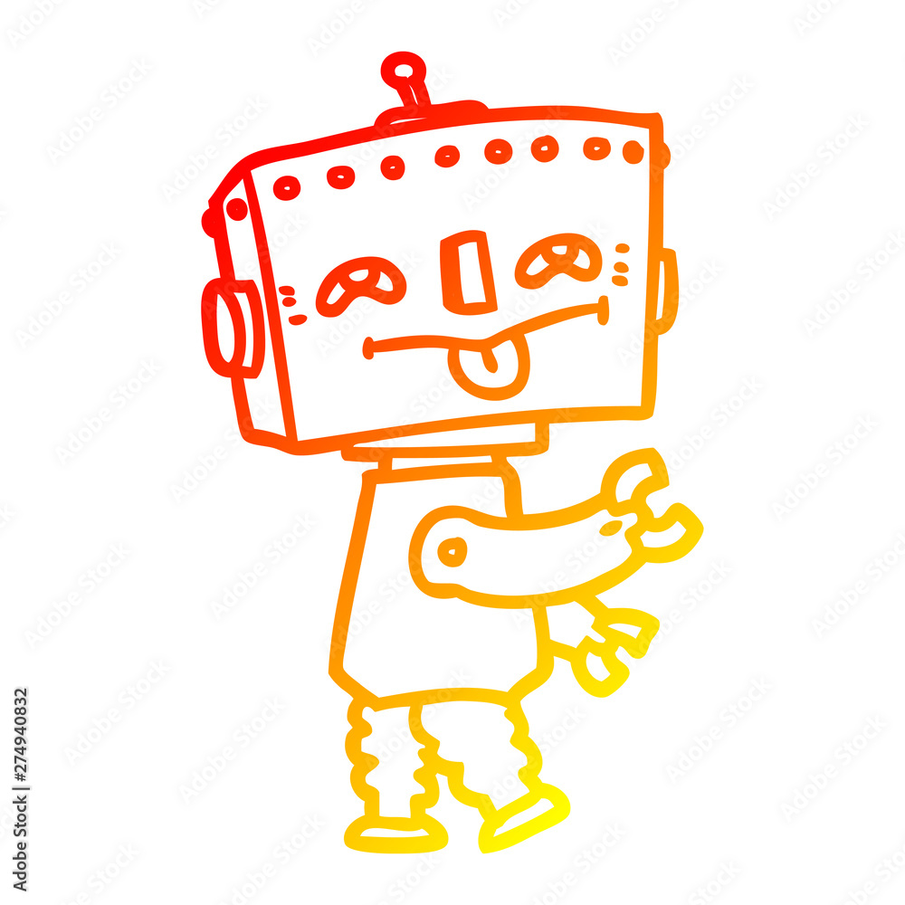 Naklejka premium warm gradient line drawing cartoon robot