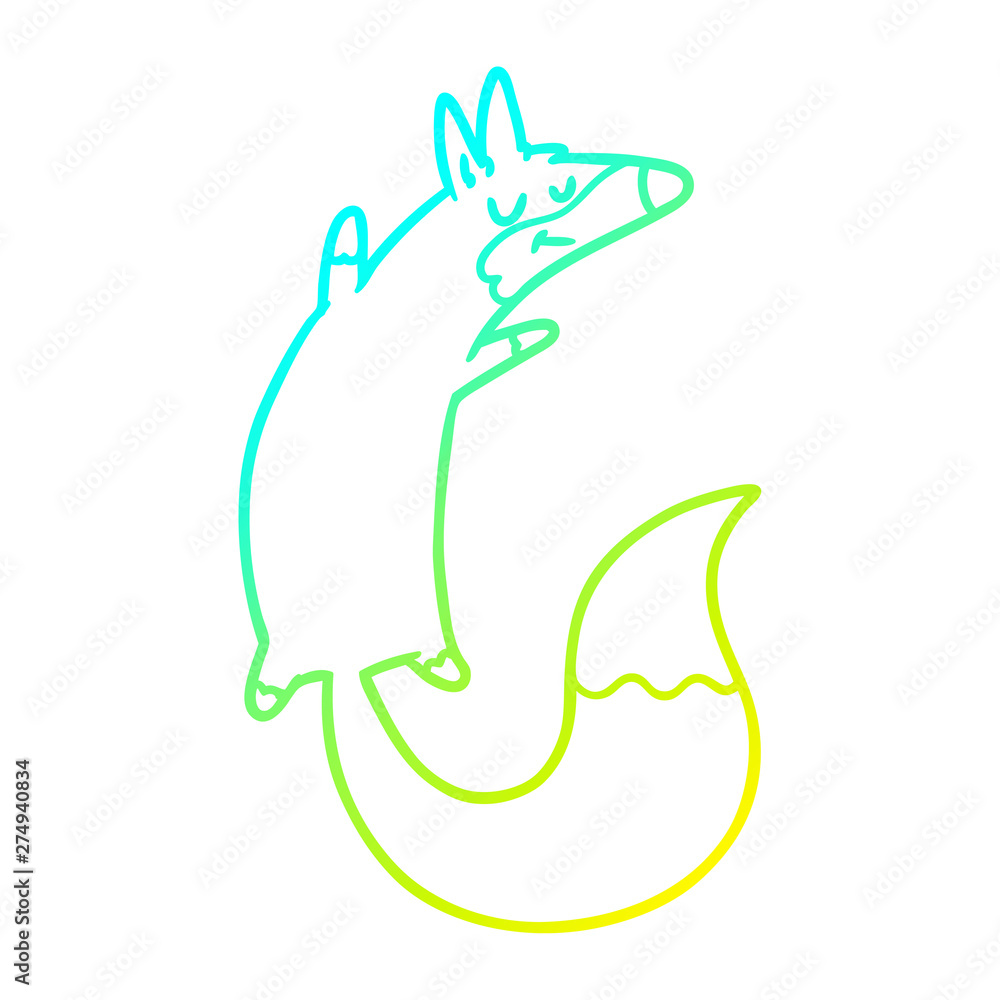 Obraz premium cold gradient line drawing cartoon jumping fox