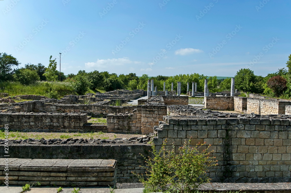 Archaeological Complex Abritus with primary conservation of part of the inner walls and columns of building in ancient Roman city in the present town Razgrad, Bulgaria, Europe