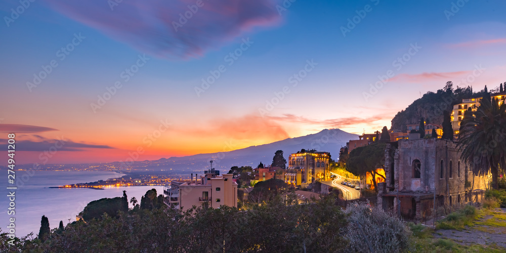 Mount Etna at sunset, Sicily, Italy