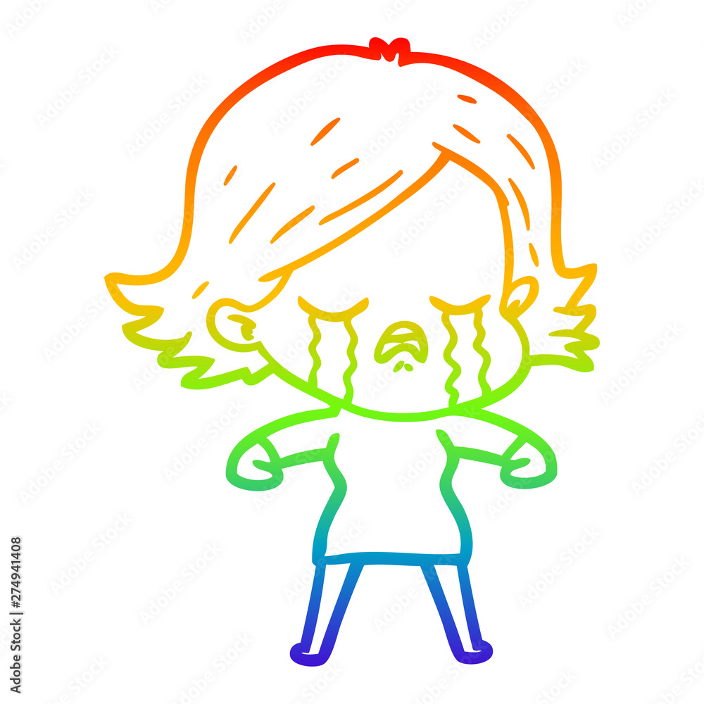 rainbow gradient line drawing cartoon girl crying rainbow gradient line drawing cartoon girl crying