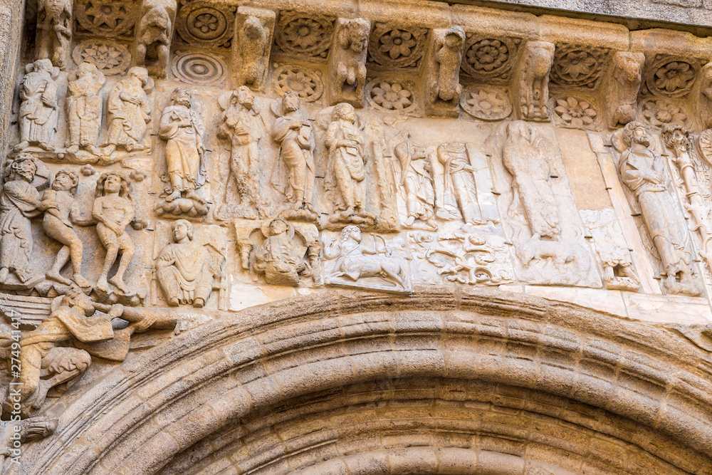 Santiago de Compostela, Spain. The bas-reliefs on the facade of the Silver Works of the Cathedral