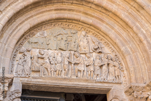 Santiago de Compostela, Spain. Bas-reliefs on the facade of the Silver Works (Fachada de platerías) of the Cathedral