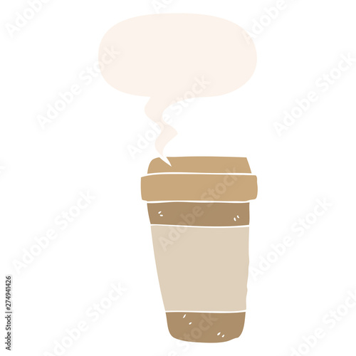 cartoon coffee cup and speech bubble in retro style